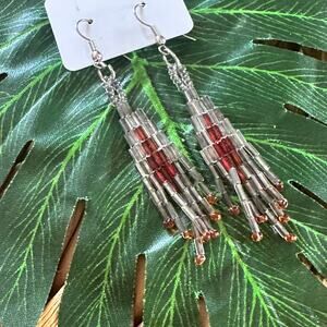 BOGO FREE DANGLY VTG SEED BEAD EARRINGS 3”